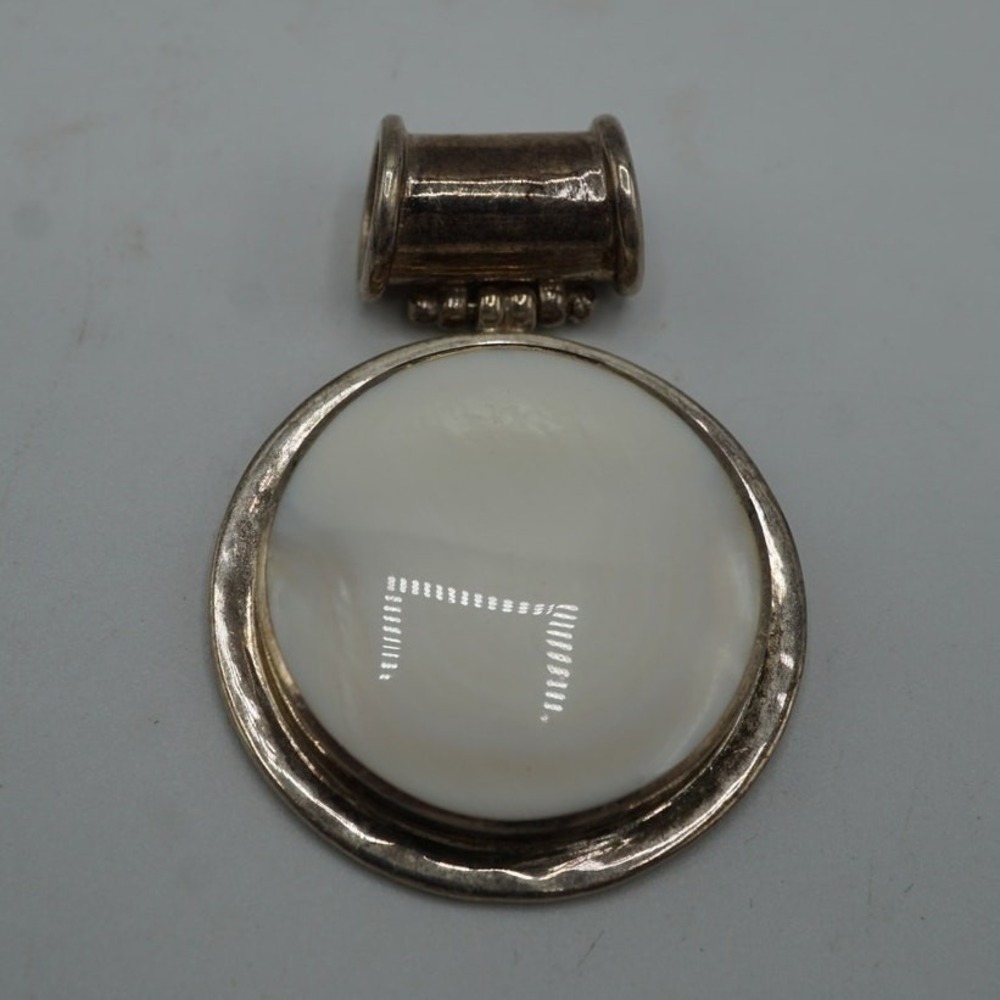 Sterling Silver 925 White Shell Round Pendant Large Circular Charm